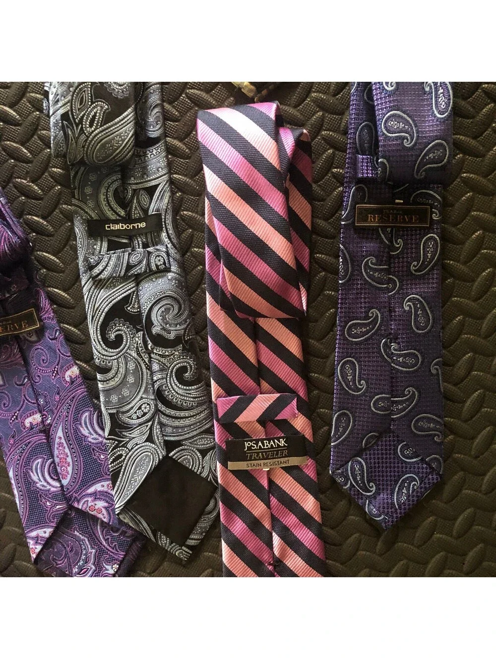 Set of 13 Men's Patterned Silk Ties in Purple, Pink, Blue, and Gold Tones